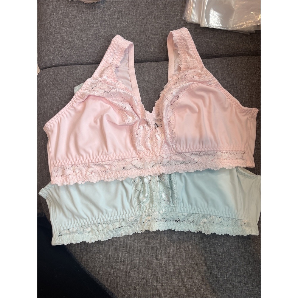Breezies Soft Support Lace Bras White And Light Green size 2X